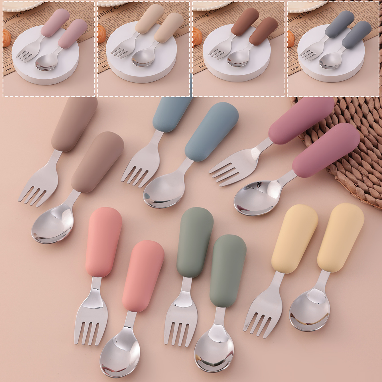 Baby Led Weaning Set - 컬러 키즈 2PCS 스테인리스 스틸 포크