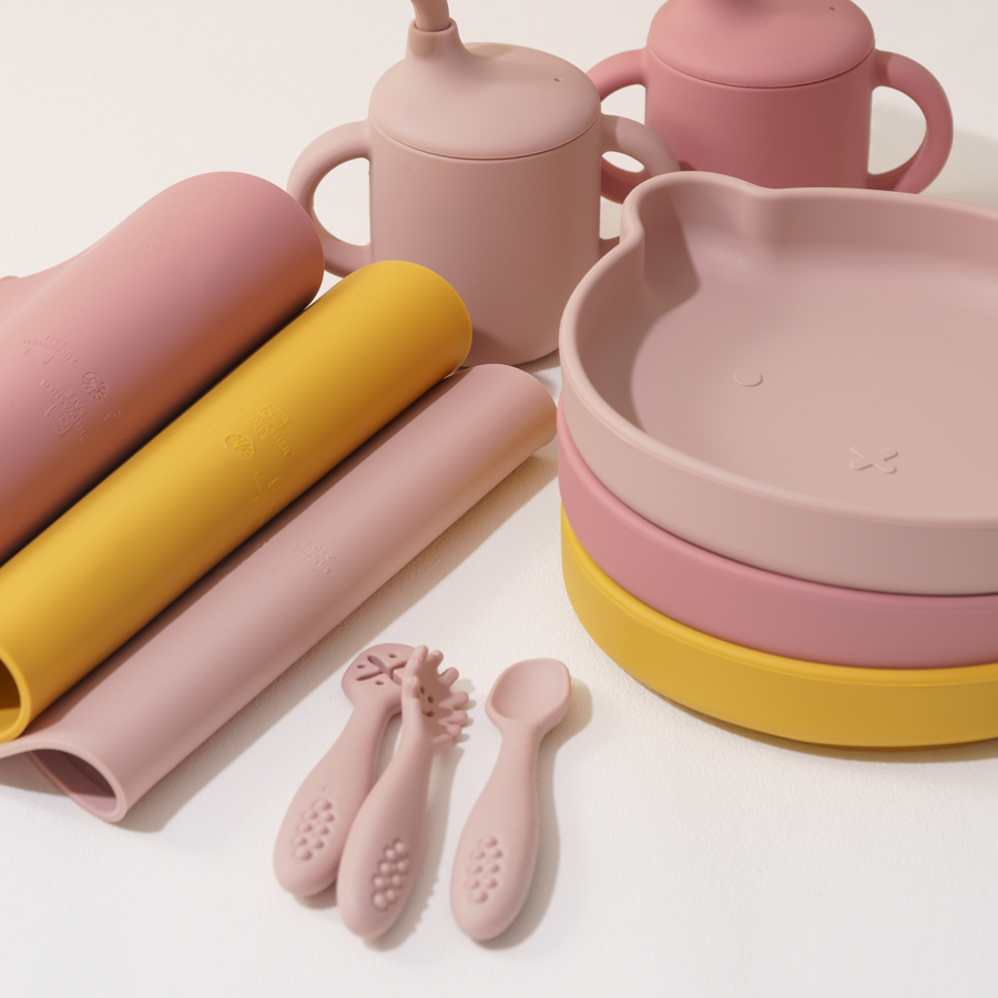 조절 가능한 턱받이 실리콘 아기 수유 세트, 만화 곰  - Baby Led Weaning Set 리뷰 및 가격