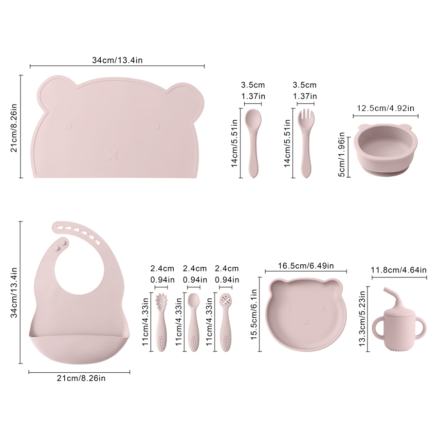 조절 가능한 턱받이 실리콘 아기 수유 세트, 만화 곰  - Baby Led Weaning Set 리뷰 및 가격